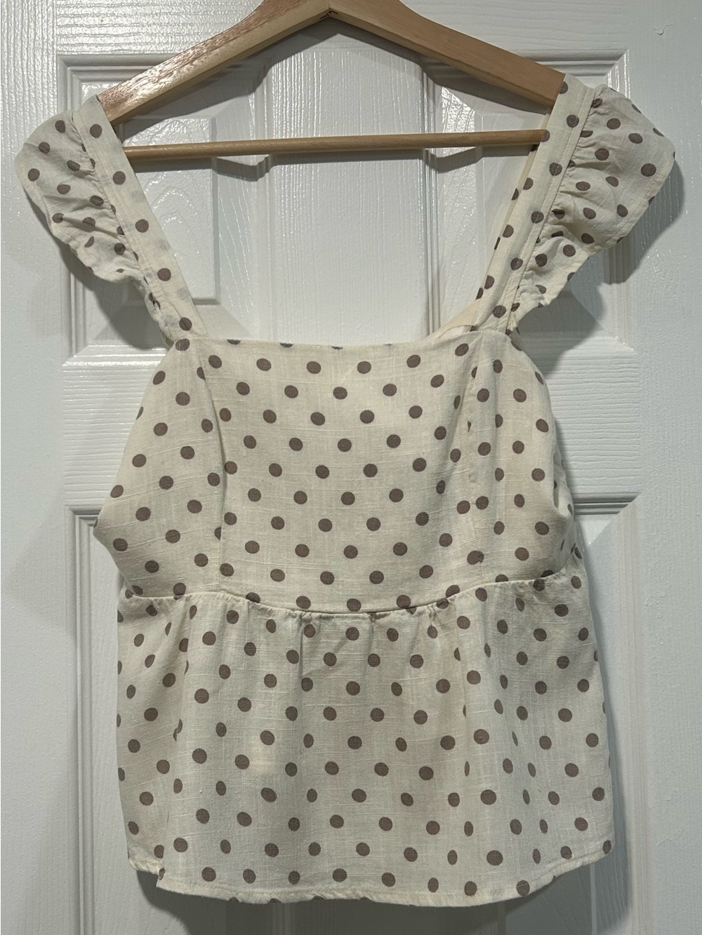 Monteau Cream Polka Dot Ruffled Tie Back Top